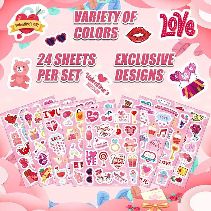 24 Sheets Valentine Stickers for Kids - Image 4