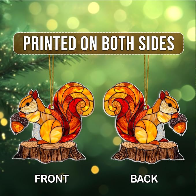2D Flat Faux Stained Glass Squirrel Acrylic Ornament - Image 6