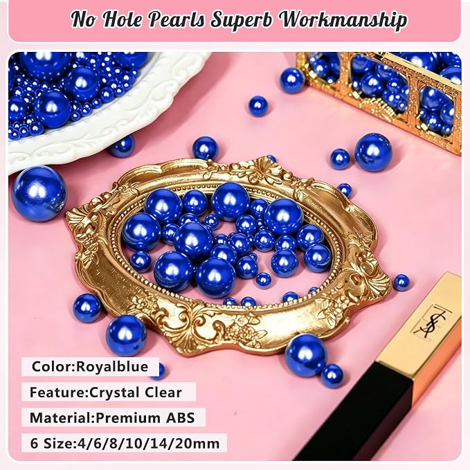2000PCS Pearls for Crafting, RoyalBlue No Hole Beads for Centerpieces Vases - Image 3
