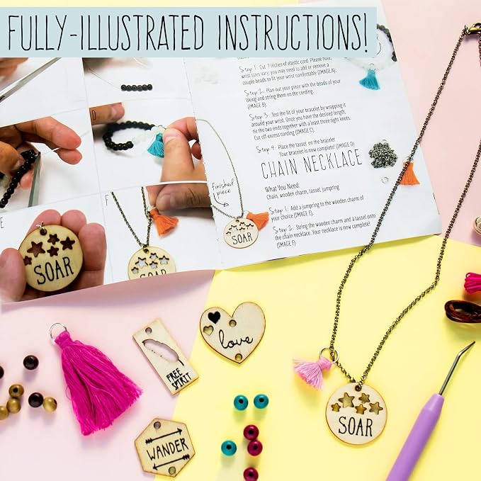 STMT DIY Wooden charm & Tassel Jewelry Art & Craft Kit by Horizon Group USA - Image 3