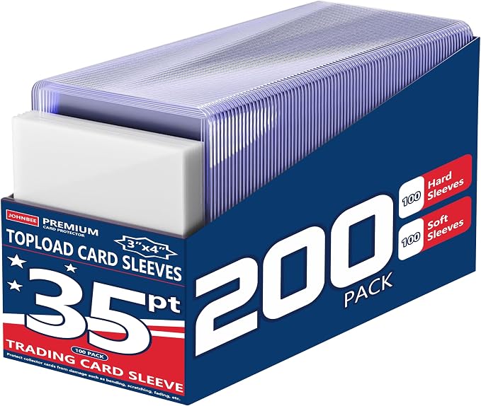 200 Card Sleeves Top Loaders for Cards, 35pt 3"x4" Clear | Fit 2.5" x 3.5" by JohnBee