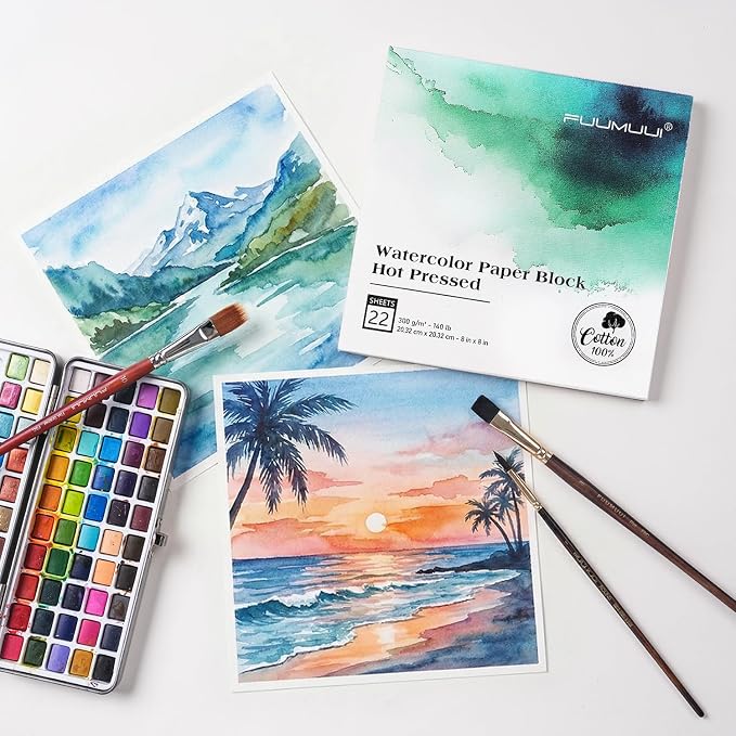 Fuumuui Watercolor Paper Block 8x8 Inch, Smooth Surface 100% Cotton Watercolor - Image 8