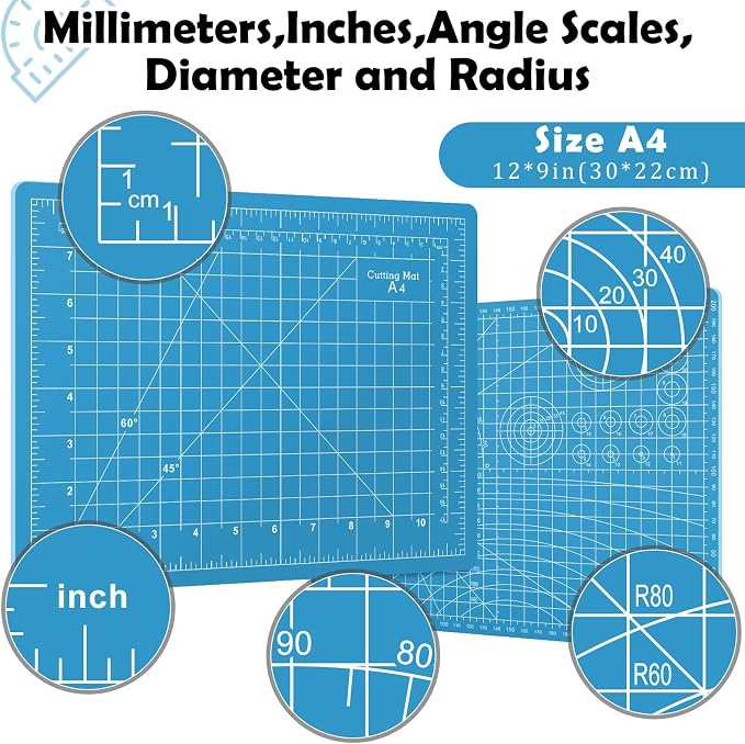 A4 Cutting Mat, Small Self Healing Sewing Mat 12in x 9in Rotary Cutting Mat - Image 2