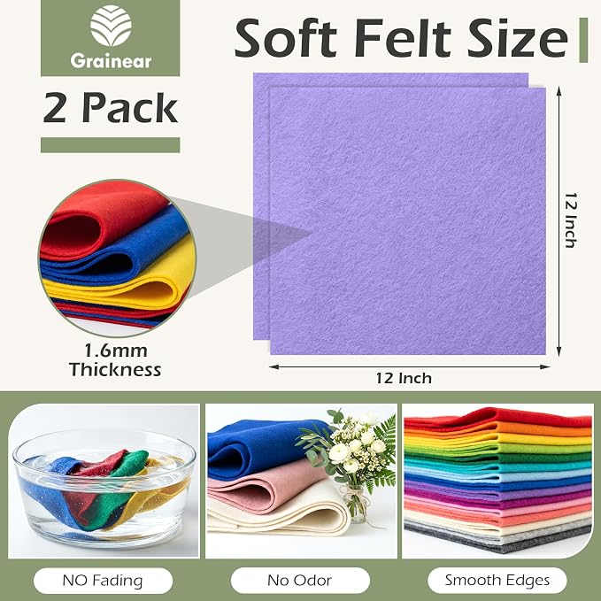 Lavender Soft Felt Sheets for Crafts, 1.6mm Thick, Handmade Crafts, DIY Projects - Image 3