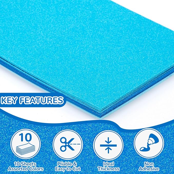 10 Pack Glitter Foam Sheets Craft 8 x 12 inch | 5 Colors Sparkles Foam Paper - Image 4