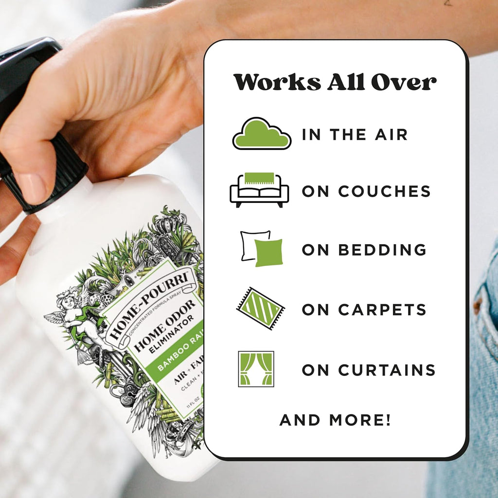 Home-Pourri Air + Fabric Multi-Purpose Odor Freshener Spray, Bamboo Rain, 11 Fl Oz - Jasmine, Bamboo and Fresh Grass