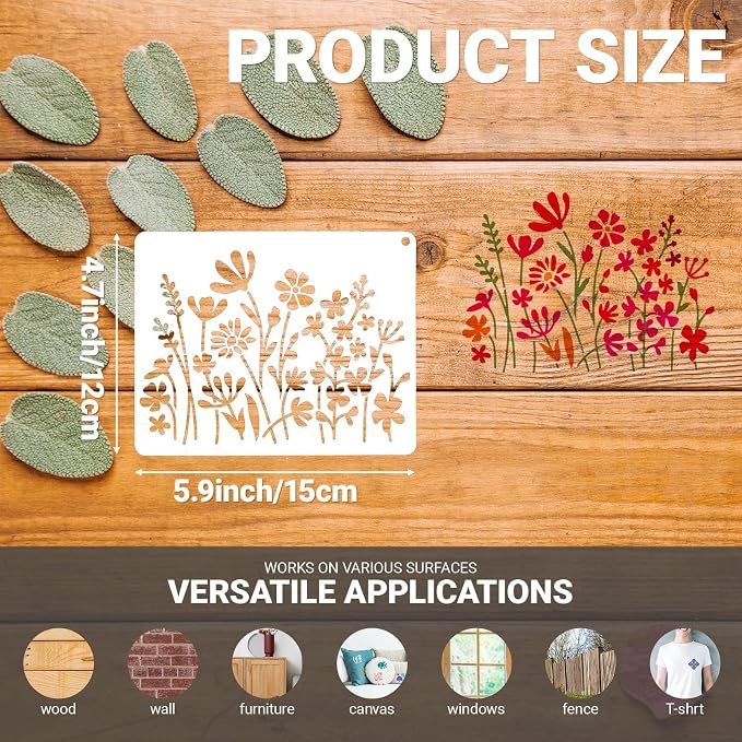 16 Pieces Wildflower Stencils for Painting on Wood, Reusable Flower Paint - Image 5