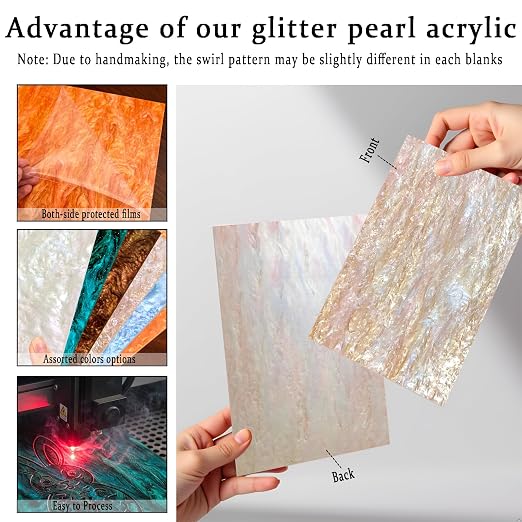 Pearl Glitter Cast Acrylic Sheet, 12x8 Inch - Image 3