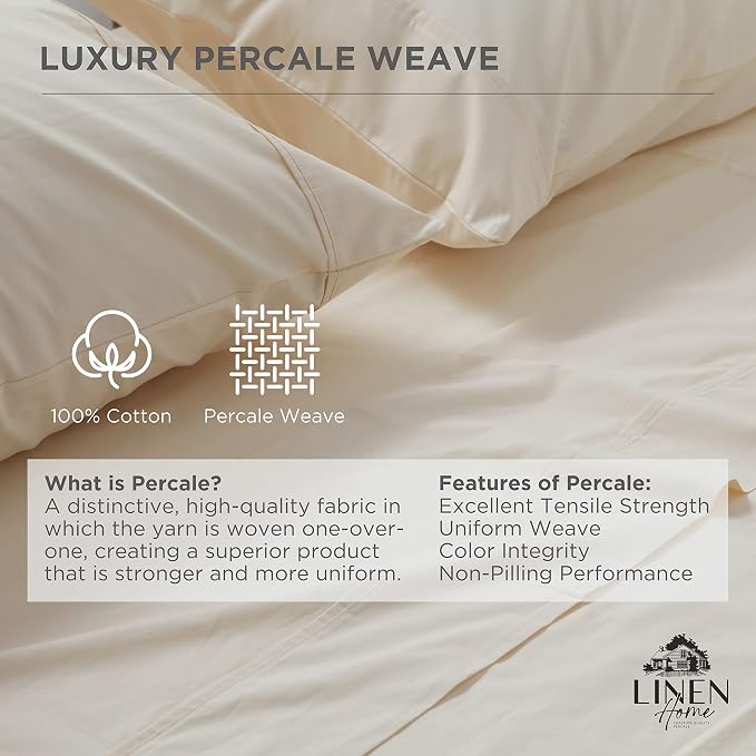 Linen Home 100% Cotton Percale 1 Flat Sheet, King Size - Image 2