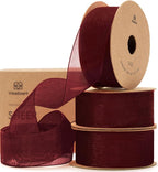 Vitalizart Burgundy Ribbon Organza Sheer Ribbon 1 inch x 30Yd Handmade Fabric by Vitalizart
