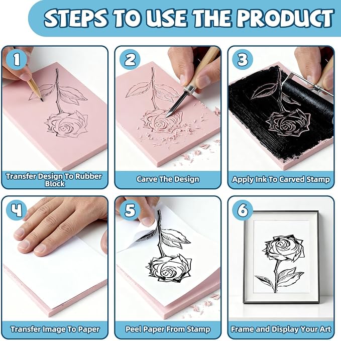 12Pcs 4x6 Inch Linoleum Blocks for Printmaking, Stamp Carving & DIY Linocut | - Image 4