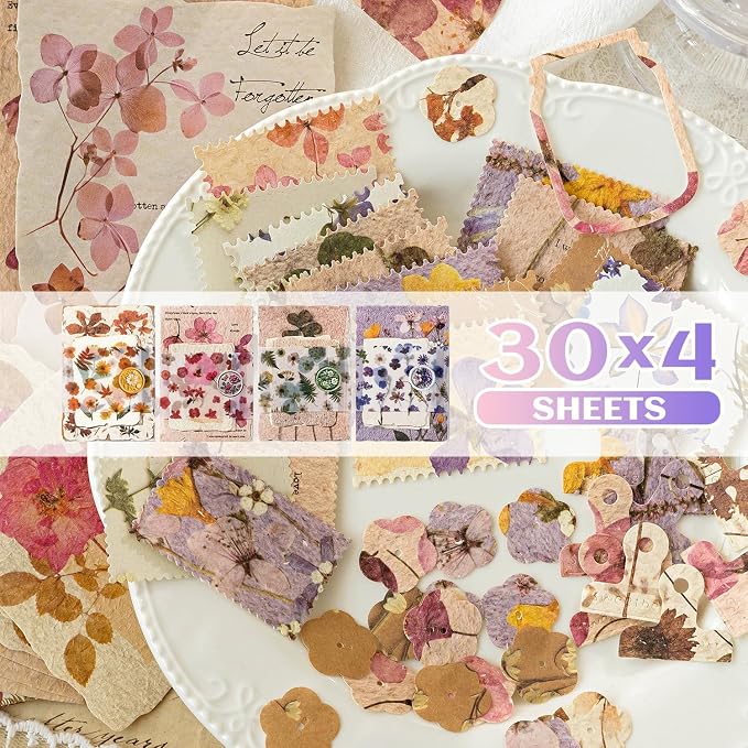 120 Pcs Floral Textured Scrapbook Paper Junk Journal Supplies Stationery | 4 - Image 8