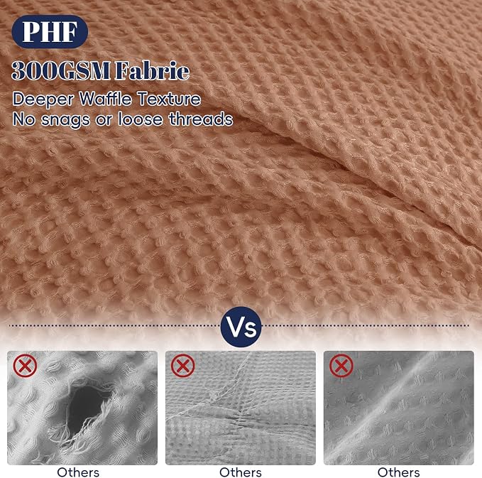 PHF Waffle Weave Duvet Cover Set King Size, No Snagging Ultra Soft Luxury - Image 3