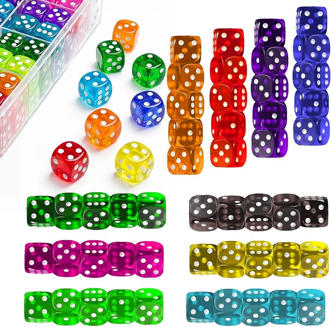 50 Pack Colorful Dice Set 6 Sided Acrylic Dice Standard Dice Translucent by Unknown