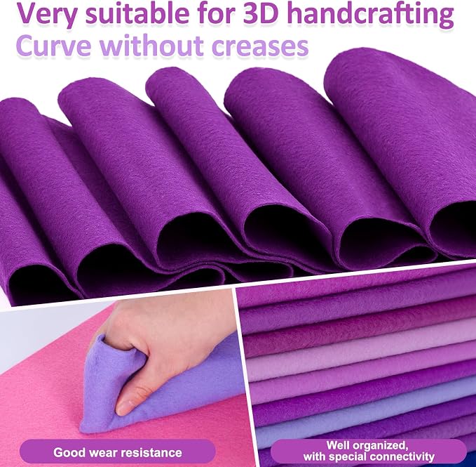 XSEINO 13 Rolls 8"x35" 1.4mm Thick Soft Felt Fabric Sheet 13 Assorted Purple - Image 4