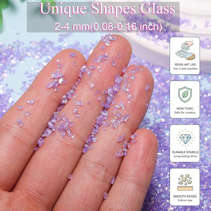 15 Colors Transparent Crushed Glass Chips 225g/7.9oz, 2-4mm Shiny Irregular - Image 2