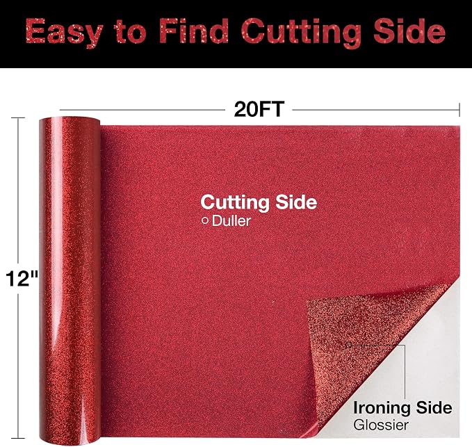 TORC Red Glitter HTV Heat Transfer Vinyl Roll 12 inch x 20 ft Iron on Vinyl - Image 2