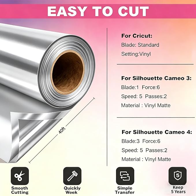 Sliver Permanent Vinyl for Cricut Cutting Machine, Waterproof, Durable Chrome - Image 3