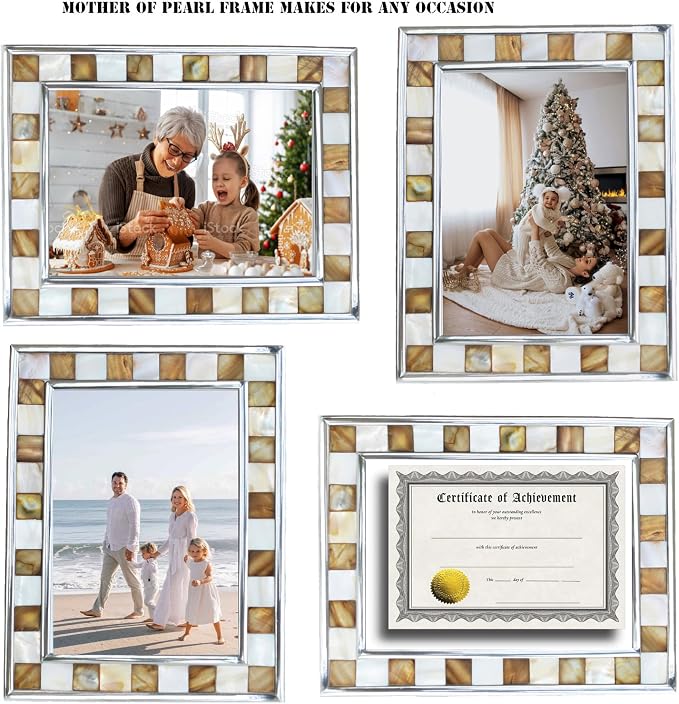 Picture Frame 5x7 Brown Mother of Pearl Photo Frame | Silver Plate, Mosaic Glass - Image 5