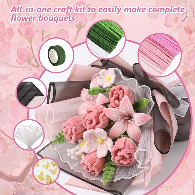 Cwczhi 600 PCS Pipe Cleaners Craft, 9 Colors Pipe Cleaner Bulk Flower Kit | - Image 5