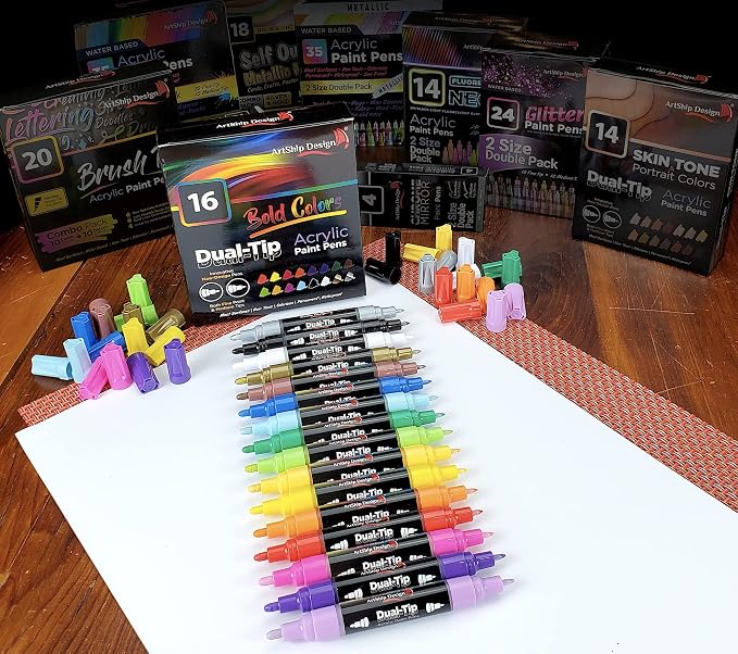 16 Dual-Tip Acrylic Paint Pens, Both Extra Fine and Medium Tip Paint Markers - Image 2