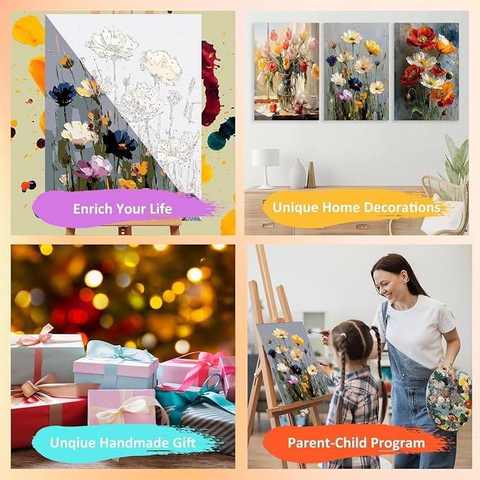 3 Pack Floral Framed Paint by Numbers Kits - Image 7
