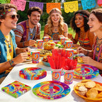 168Pcs Hippie Party Supplies for 60s 70s Hippie Theme Serves 24 | Rainbow Retro - Image 7