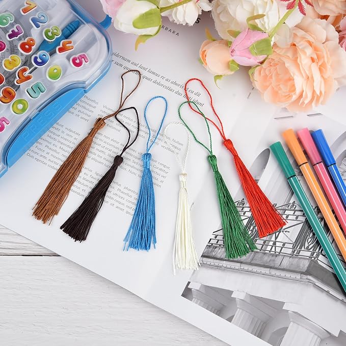 100 Pcs Bookmark Tassels Bulk 20 Colors Soft Craft Silky Handmade Mini Tassels - Image 5