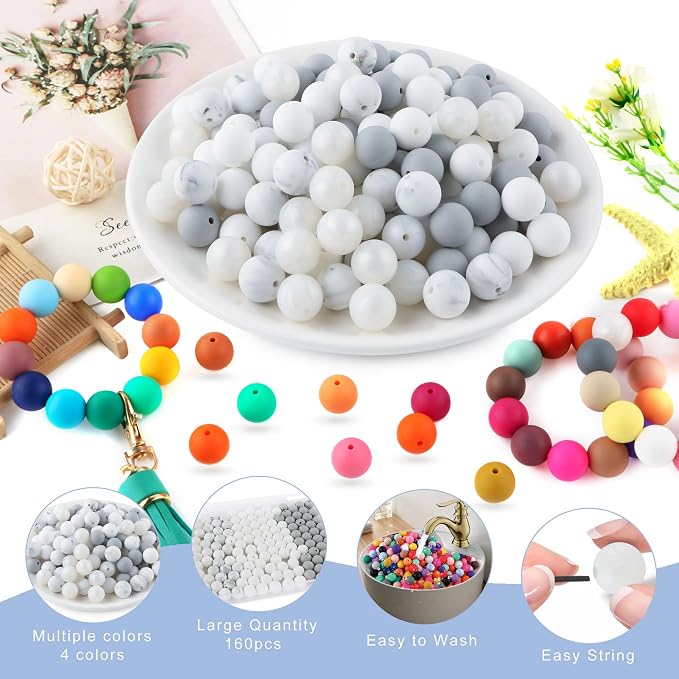 160Pcs Silicone Beads 12mm Mix Color, Bulk Silicone Beads 12mm - Image 3