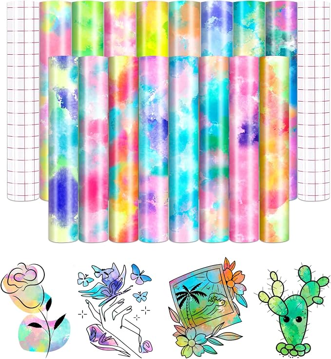 Tie Dye Patterned Permanent Adhesive Vinyl 16 Sheets 12'' x 10'' | Pastel by CraftingEveryday