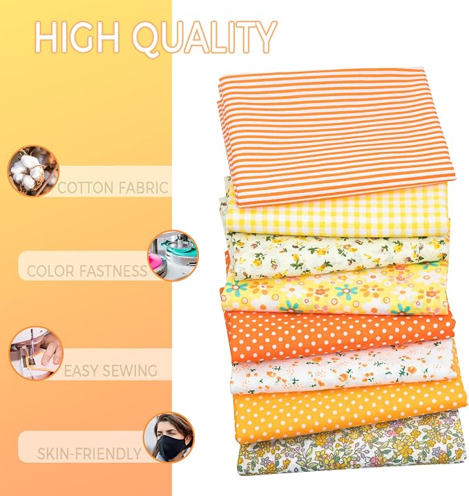 Aubliss 8pcs Fat Quarter Fabric Bundles Quilting Cotton Craft Fabric Pre-Cut - Image 3