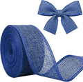 Blue Burlap Ribbon 1-1/2 inch X 10 Yard Blue Linen Wired Ribbon | Natural Linen by JaoZuyard