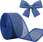 Blue Burlap Ribbon 1-1/2 inch X 10 Yard Blue Linen Wired Ribbon | Natural Linen by JaoZuyard