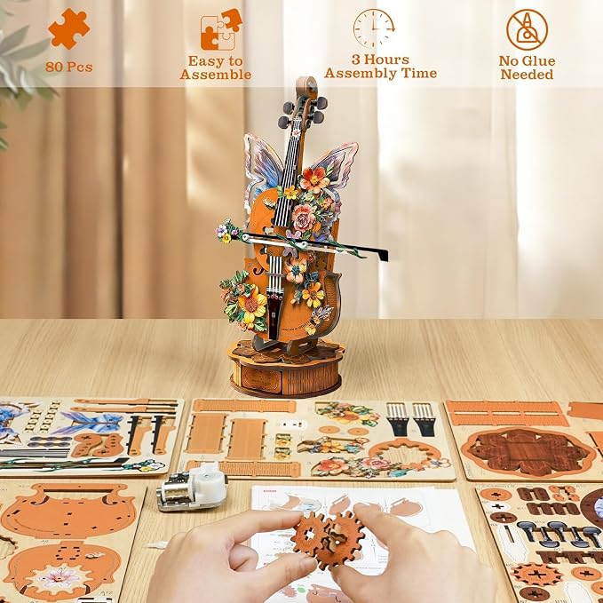 3D Wooden Puzzles for Adults, Cello Music Box - Image 2