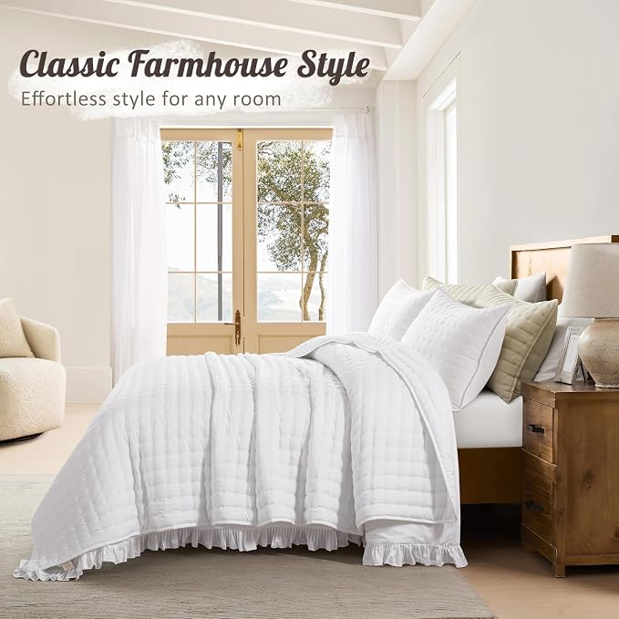 WDCOZY White Cloud Quilt Set Twin Size, Lightweight Soft Cross Stitch Bedspread - Image 6