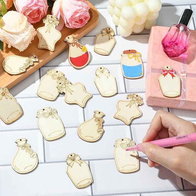 LiQunSweet 40 pcs 4 Styles Wishing Bottle Undyed Wood Cutout Charms Star - Image 6
