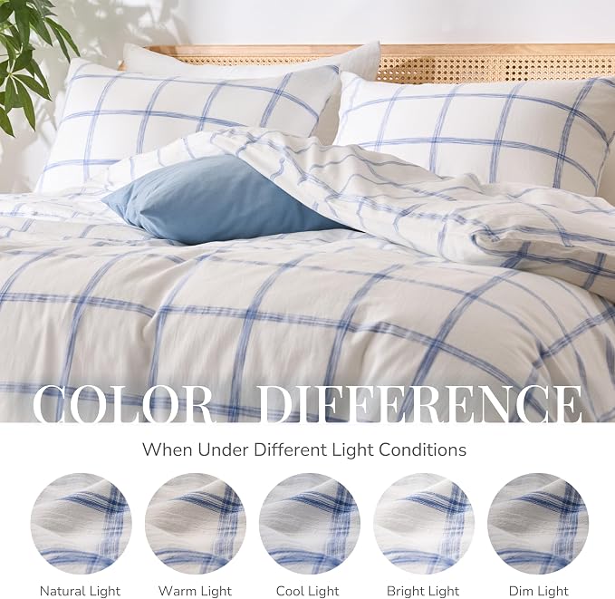 Blue Plaid Duvet Cover King, 100% Soft Washed Cotton King Size Duvet Cover Set - Image 8