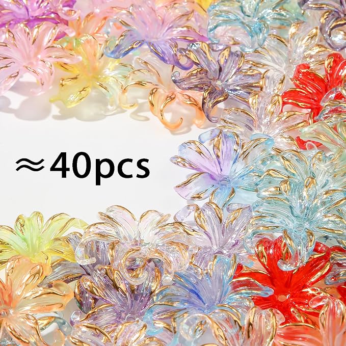 CYEENUT40pcs Flower Shape Beads Color Iris Bead Color Lily Beads - Image 2