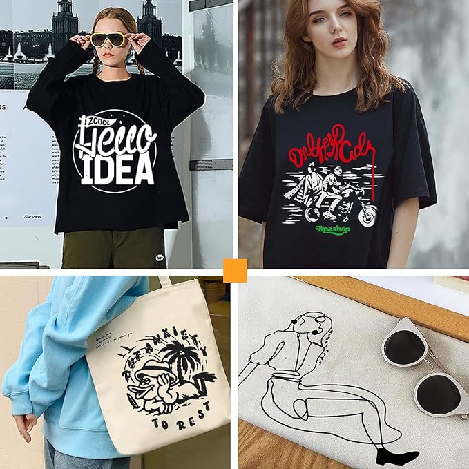 FUNKAKA HTV Heat Transfer Vinyl Bundle, 5 Black HTV Vinyl and 5 White Iron on - Image 7