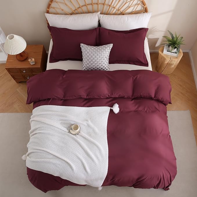 JSD Burgundy Duvet Cover Set King Size, 3 Piece Duvet Cover - Image 8
