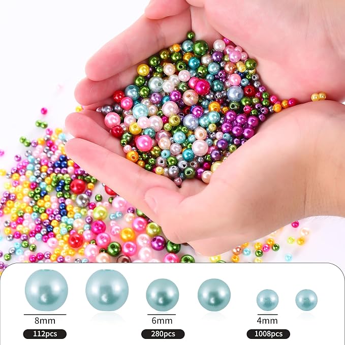 1400pcs Pearl Beads for Jewelry Making, 3 Size Multicolor Loose Beads Pearls - Image 2
