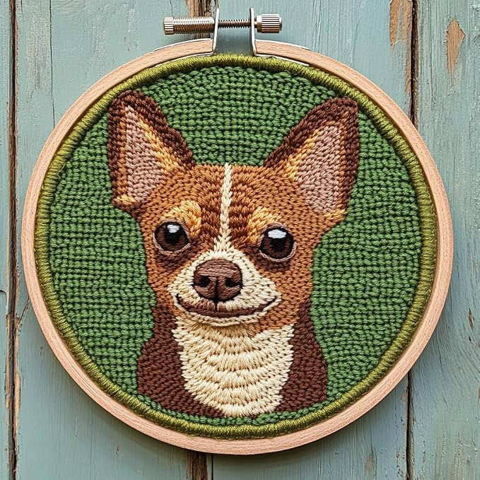 DIY Punch Needle Kits Cute Cartoon Brown Chihuahua Dog by Unknown