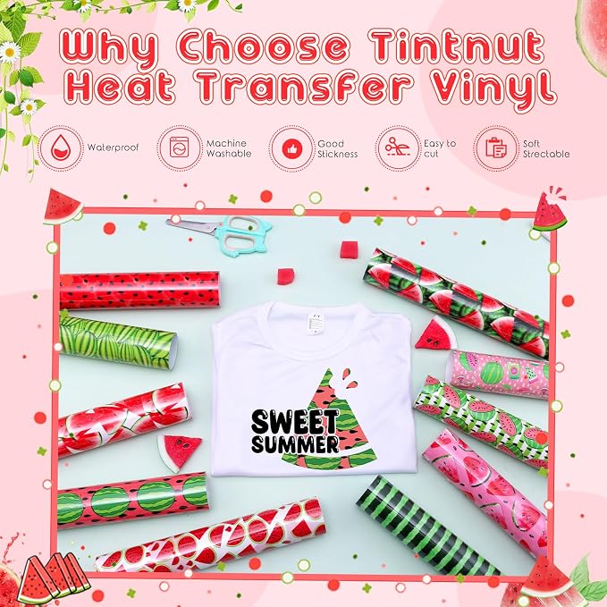 Tintnut Summer Watermelon Heat Transfer Vinyl, easy cut & weed, stretch washable - Image 3