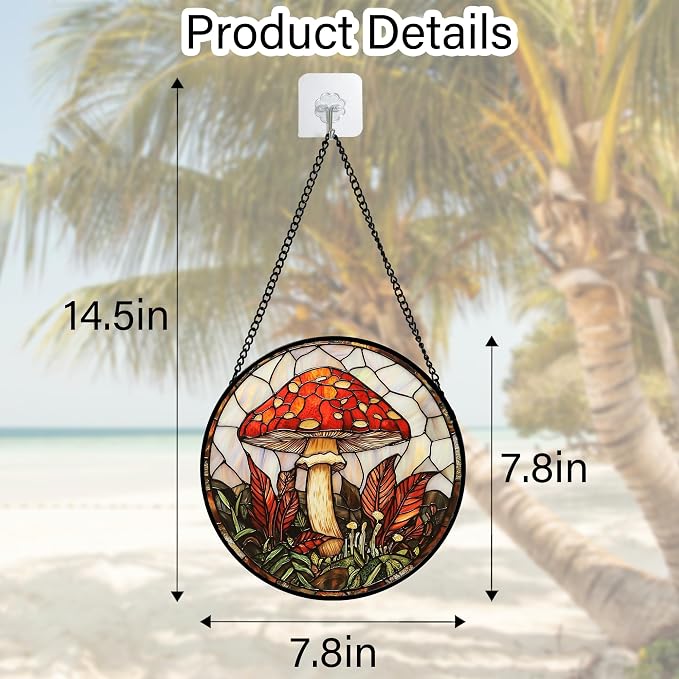 DASTOLL Stained Glass Window Hanging, Big Red Mushroom Suncatcher - Image 7