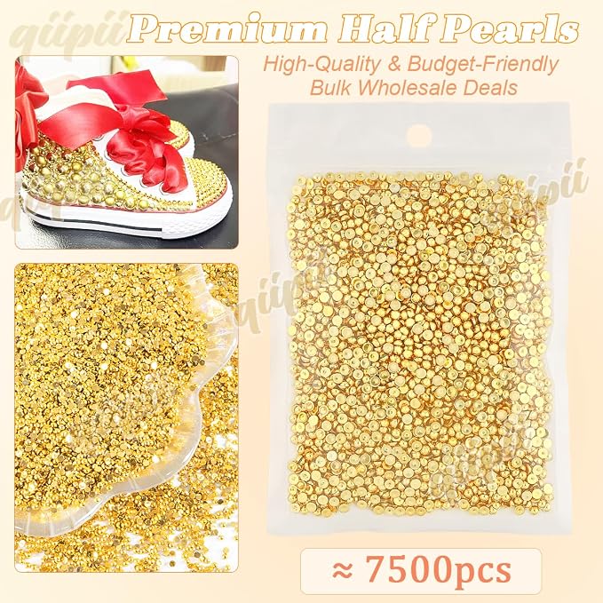 qiipii 7500PCS 2mm Small Shiny Gold Round Half Round Pearls - Image 2