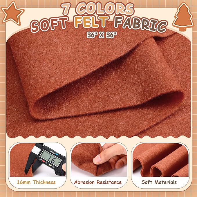 Peryiter 7 Rolls Felt Fabric 36" X 36" 1.6mm Large Fabric Sheets Soft Craft - Image 2