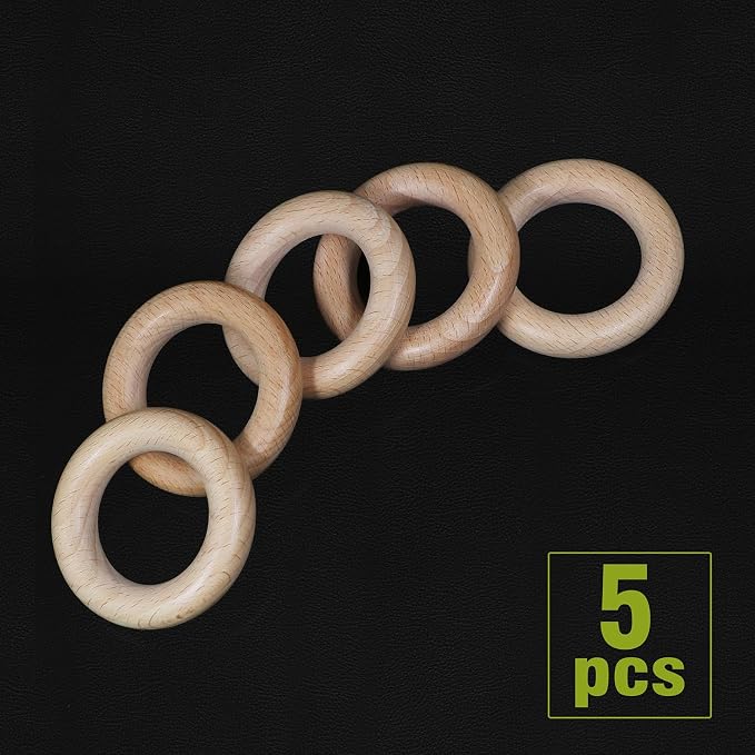 FoDau770 5pcs Natural Beech Wooden Rings, Unfinished Solid Wood Rings Heavy - Image 2