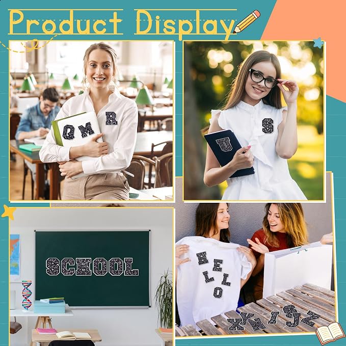 WILLBOND 52 Pcs Back to School Letter Patches Self Adhesive Composition Iron on - Image 5