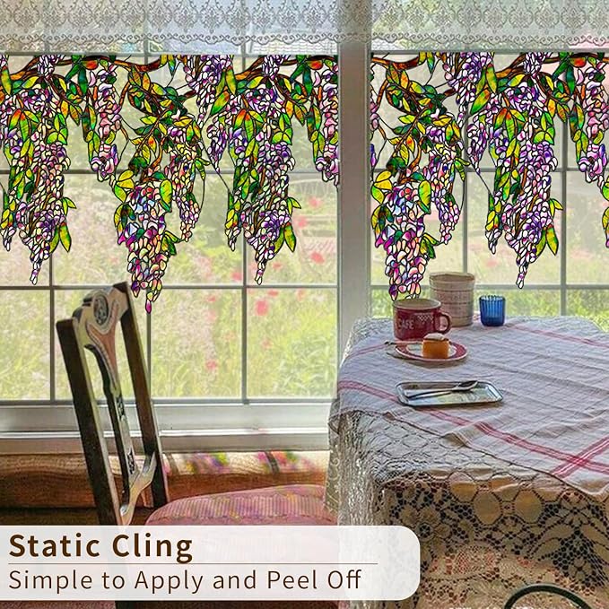 Original Hand Drawn Wisteria Stained Glass Window Border Film, Transparent - Image 5
