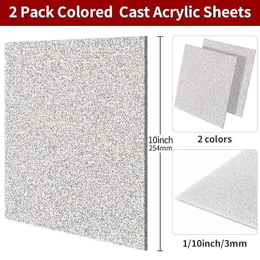 2 PCS 10 x 10 inch Glitter Colored Plexiglass Acrylic Sheets - Image 2